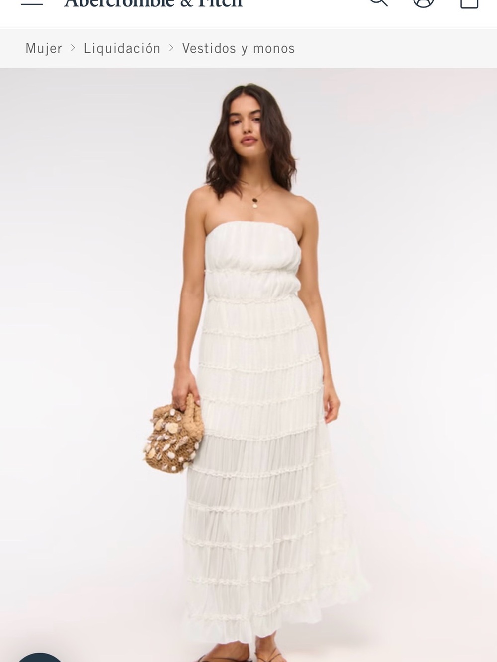Abercrombie & Fitch Strapless White Tiered Maxi Dress